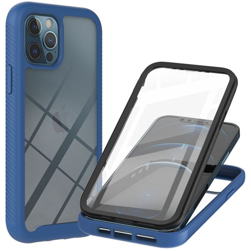 Apple iPhone 13 Pro, Szilikon hátlap és műanyag előlapi tok, elő- és hátlapi üveggel, közepsen ütésálló, Wooze Power Case, fekete/kék termék 2. képe