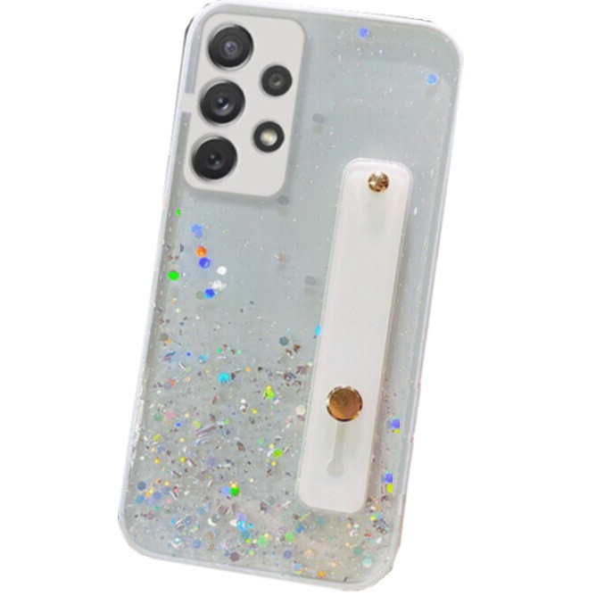 Apple iPhone 12, Szilikon tok, közepesen ütésálló, kézpánttal, színátmenetes, csillogó minta, Wooze Strap Star, mintás/fehér termék 2. képe