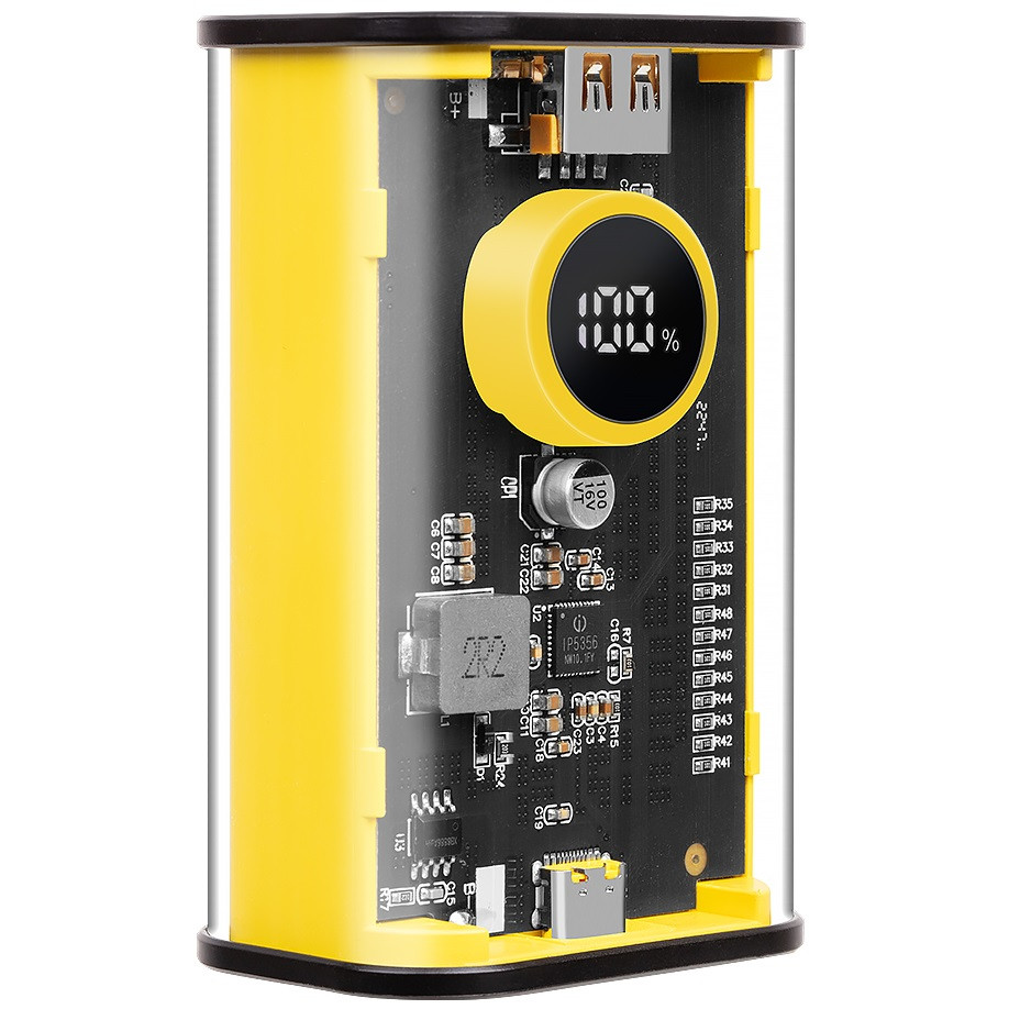 Külső akkumulátor, 9600 mAh, 22.5W, Okostelefonhoz és TabletPC-hez, USB aljzat, USB Type-C aljzat, LED kijelzővel, gyorstöltés, Tactical C4 Explosive, sárga termék 2. képe