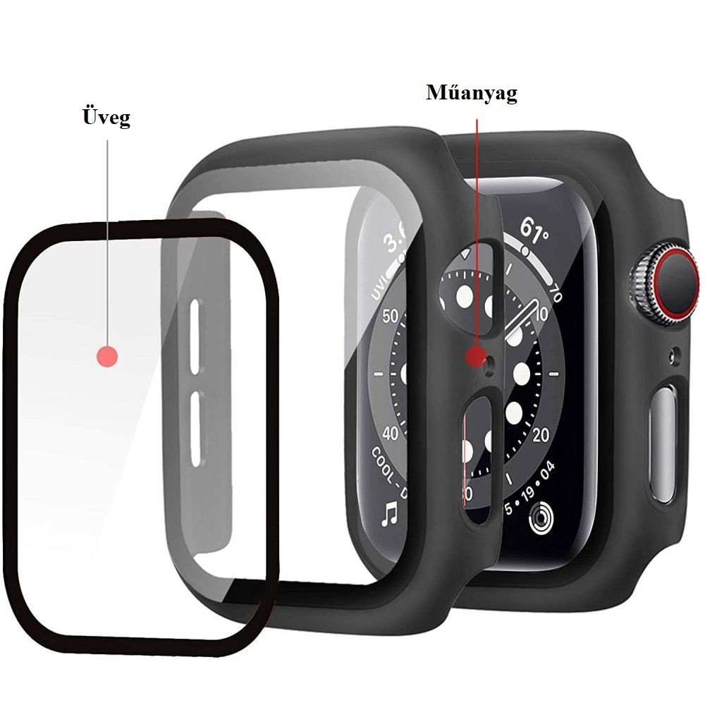Apple Watch 7-8 (45mm), Műanyag védőkeret, kijelzővédő üveggel, szíj nélkül, TP Defense360, fekete termék 2. képe