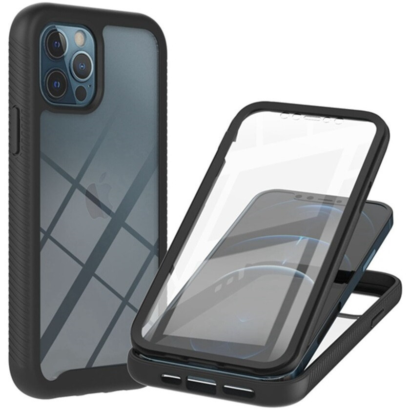 Apple iPhone 15 Pro Max, Szilikon hátlap és műanyag előlapi tok, elő- és hátlapi üveggel, közepsen ütésálló, Wooze Power Case, fekete termék 2. képe