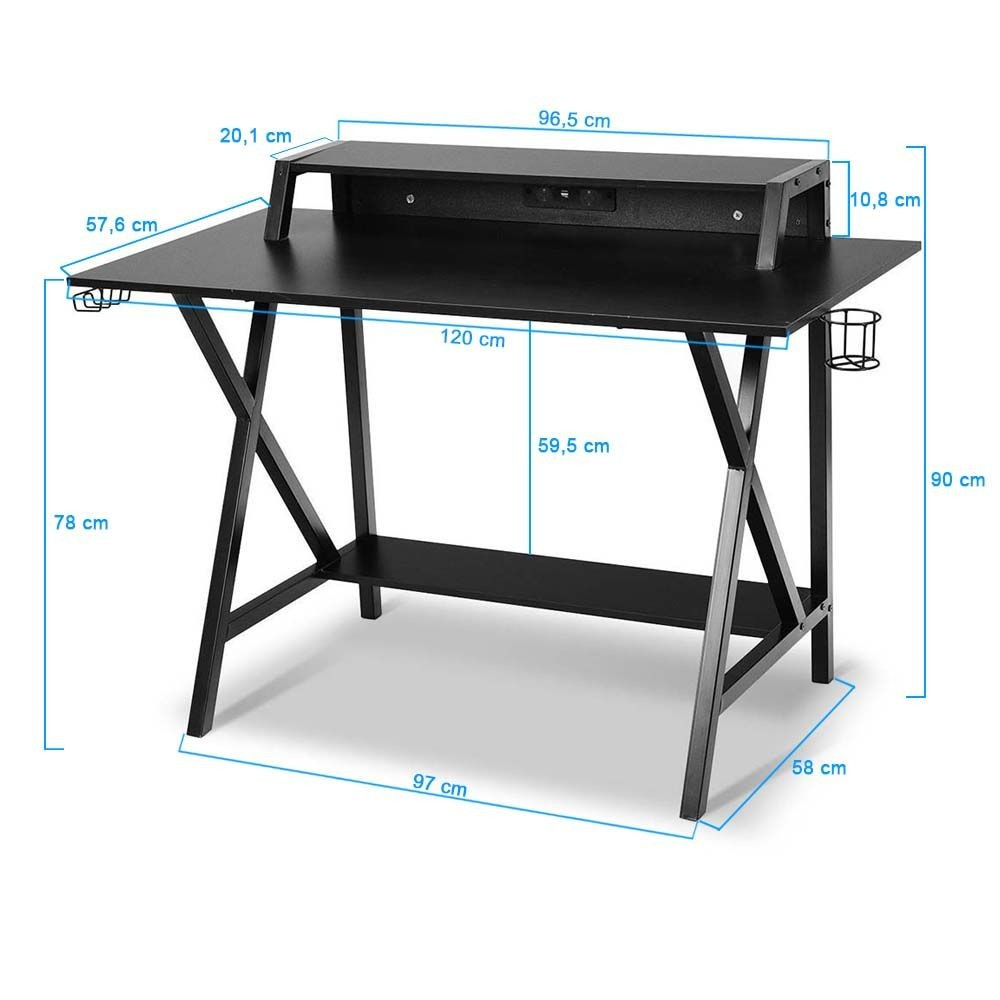 Számítógépes asztal, beépített 2 x USB és 2 x hálozati csatlakozó, 2 x pohár, flakon tartó termék 2. képe