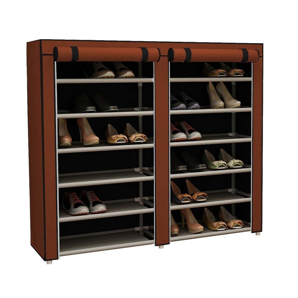Cipőtároló, mobil, 12 rekeszes, 27 x 111 x 107.5 cm, barna termék 2. képe