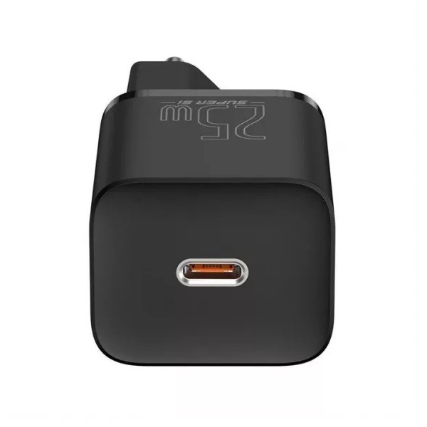 Hálózati töltő adapter, 25W, USB Type-C aljzat, USB Type-C kábellel, gyorstöltés, PD 3.0, QC 3.0, Baseus, fekete termék 2. képe