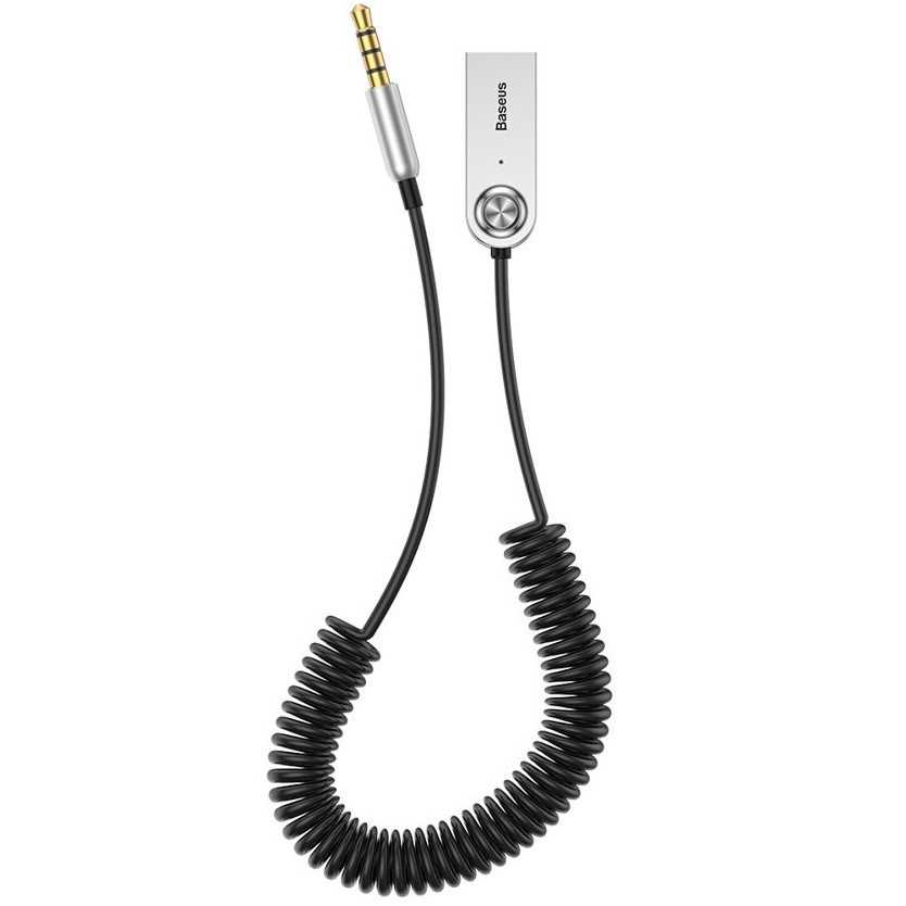 Bluetooth audió adapter kábel, v5.0, 3.5 mm jack csatlakozó, USB csatlakozó, mikrofon, Kihangosított hívás támogatás, spirál kábellel, Baseus BA01, fekete termék 2. képe