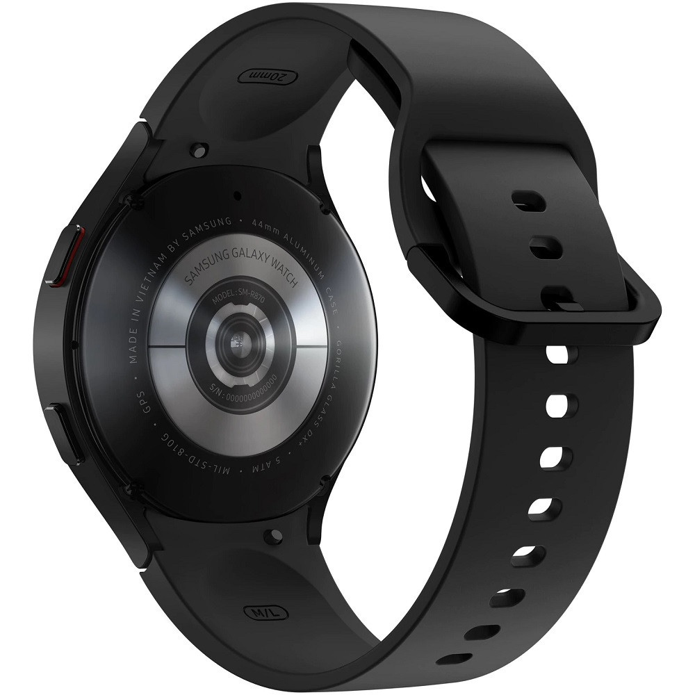 Bluetooth okosóra, szilikon szíj, alumínium keret, v5.0, eSim, aktivitás és egészség mérő, vízálló, hangszóró, Samsung Galaxy Watch 4 (44mm) SM-R875 (LTE), fekete, gyári termék 2. képe
