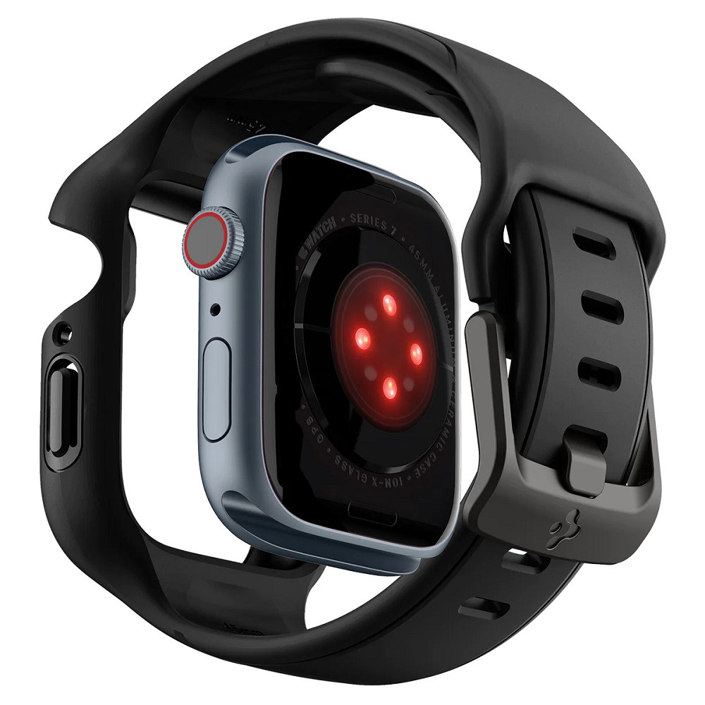 Apple Watch 7-8 (45mm), Szilikon védőkeret és szíj, Spigen Liquid Air Pro, fekete termék 2. képe