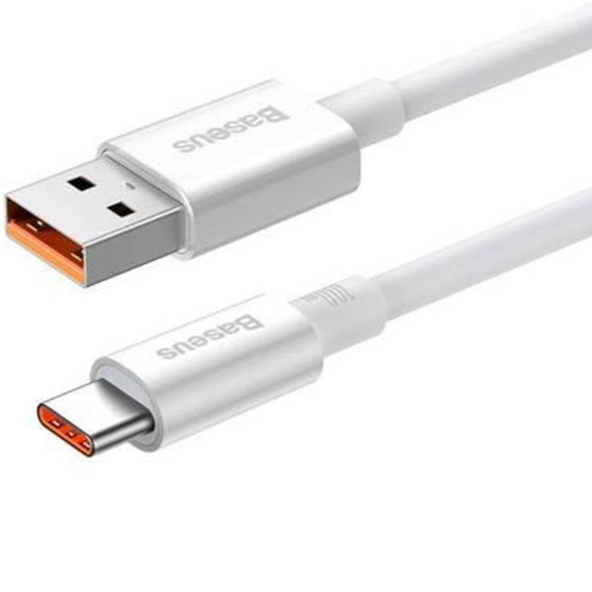USB töltő- és adatkábel, USB Type-C, 25 cm, 6000mA, 100W, törésgátlóval, gyorstöltés, PD, QC, Baseus Superior, P10320102214-00, fehér termék 2. képe
