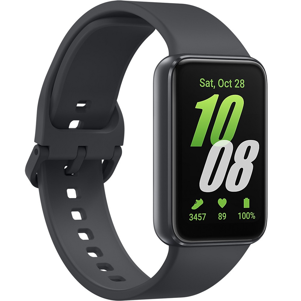 Bluetooth csuklópánt, aktivitást mérő karkötő, szilikon szíj, v5.3, AMOLED kijelző, aktivitás és egészség mérő, vízálló, Samsung Galaxy Fit3 SM-R390, sötétszürke, gyári termék 2. képe