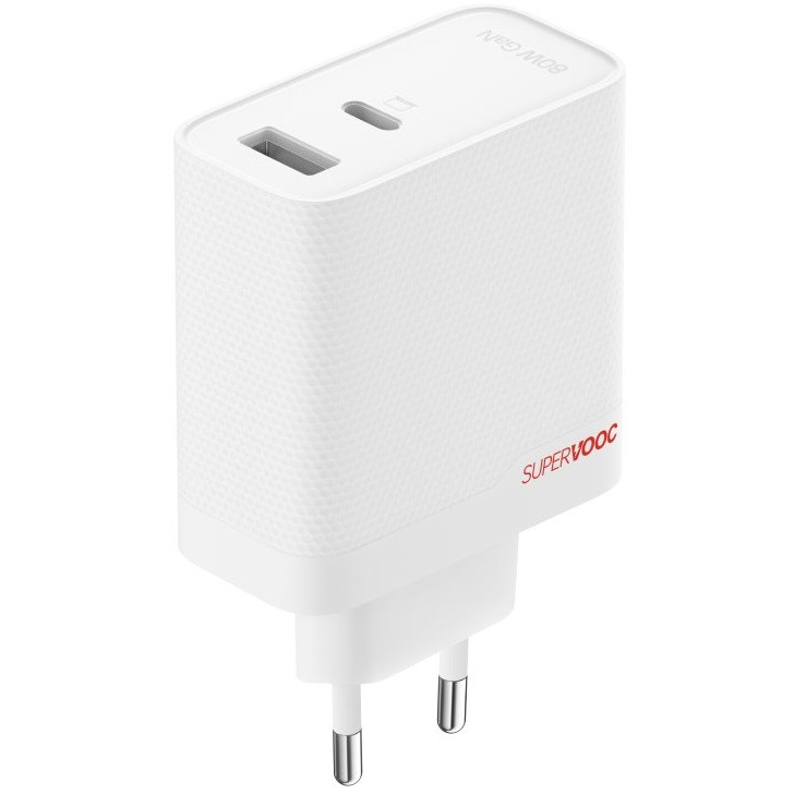Hálózati töltő adapter, 80W, USB aljzat, USB Type-C aljzat, USB Type-C - USB Type-C kábellel, gyorstöltés, PD, QC, PPS, GaN, OnePlus SuperVooc, fehér, gyári termék 2. képe