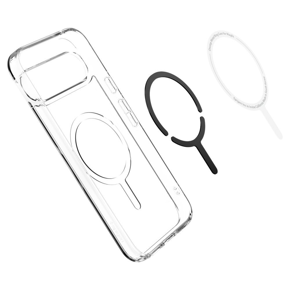 Google Pixel 9 / 9 Pro, Műanyag hátlap védőtok + szilikon keret, Magsafe töltővel kompatibilis, Spigen Ultra Hybrid Mag, átlátszó/fehér termék 2. képe