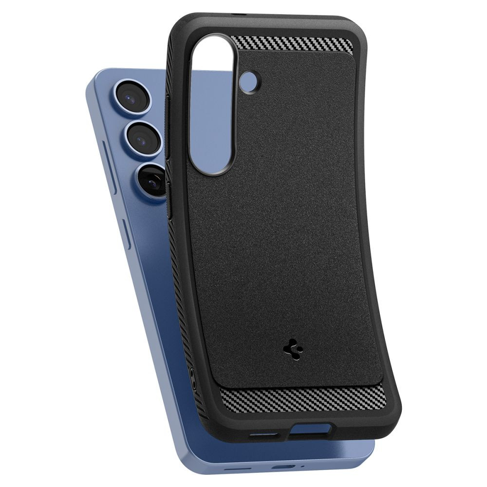 Samsung Galaxy S25 SM-S931, Szilikon tok + műanyag hátlap, közepesen ütésálló, Magsafe töltővel kompatibilis, karbon minta, Spigen Rugged Armor Mag, fekete termék 2. képe