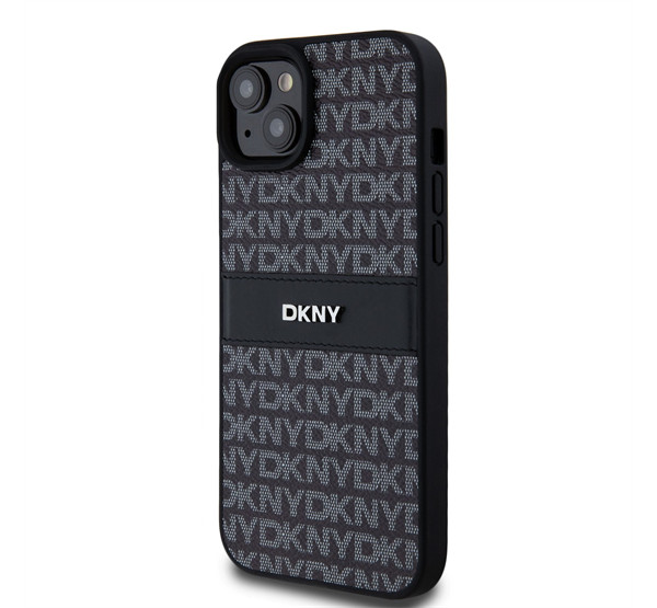 DKNY PU Leather Repeat Pattern Tonal Stripe Apple iPhone 15 Plus hátlap tok, fekete termék 2. képe
