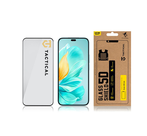Huawei Honor X8b / X8c / 200 Lite / 400 Lite, Kijelzővédő fólia, ütésálló fólia (az íves részre is!), Tempered Glass (edzett üveg), Full Glue, Tactical Glass Shield 5D, fekete termék 2. képe