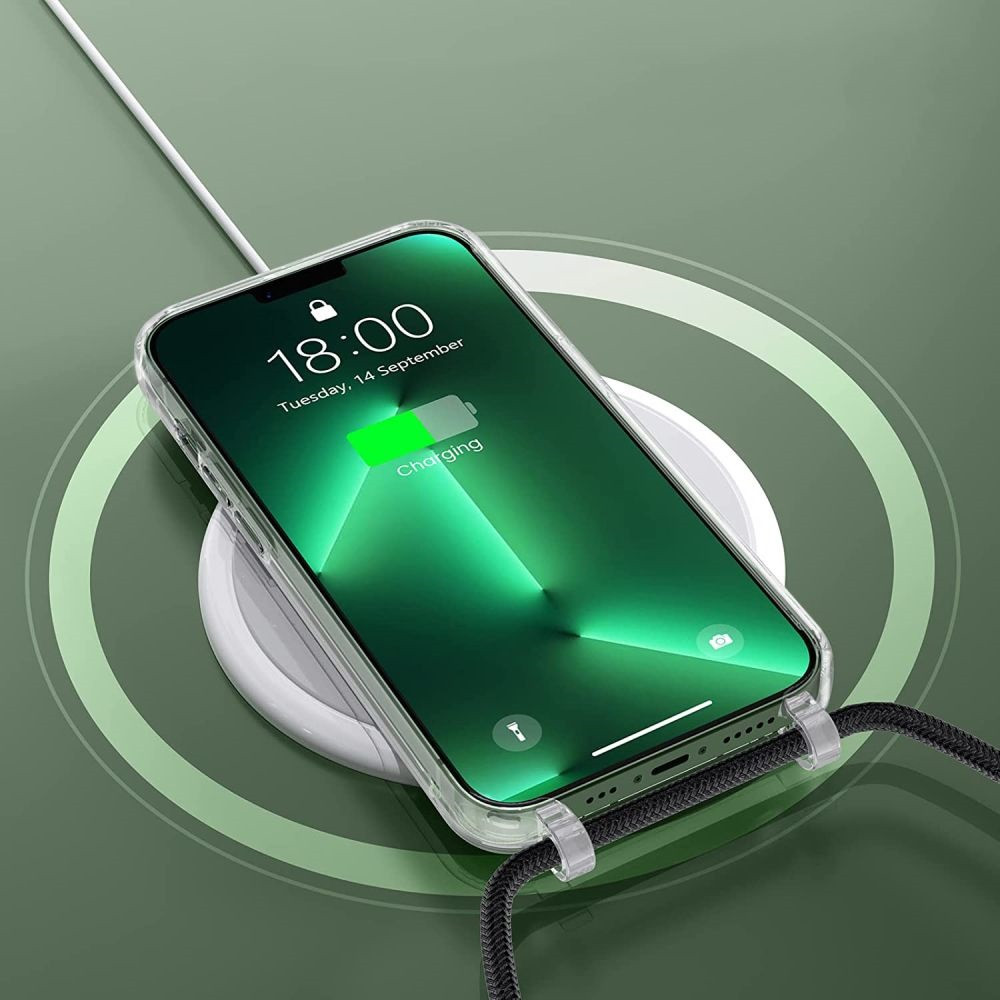 Apple iPhone 15 Pro, Szilikon védőkeret + műanyag hátlap, nyakbaakasztó, Magsafe töltővel kompatibilis, FlexAir Chain Magsafe, átlátszó termék 2. képe