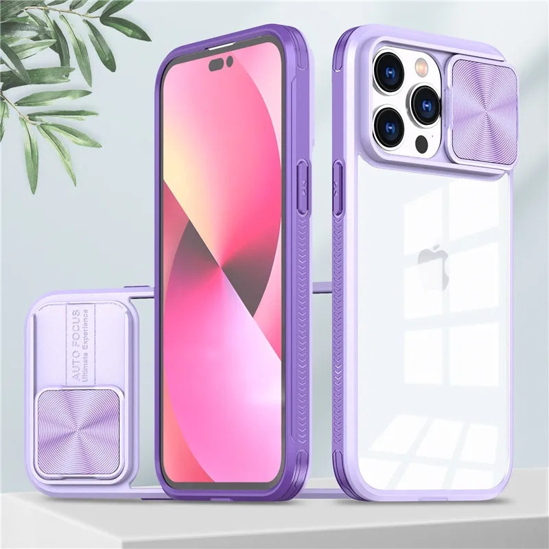 Apple iPhone 13, Műanyag hátlap + szilikon keret, átlátszó akril hátlap, kamera védelem, Wooze Trendy, lila termék 2. képe