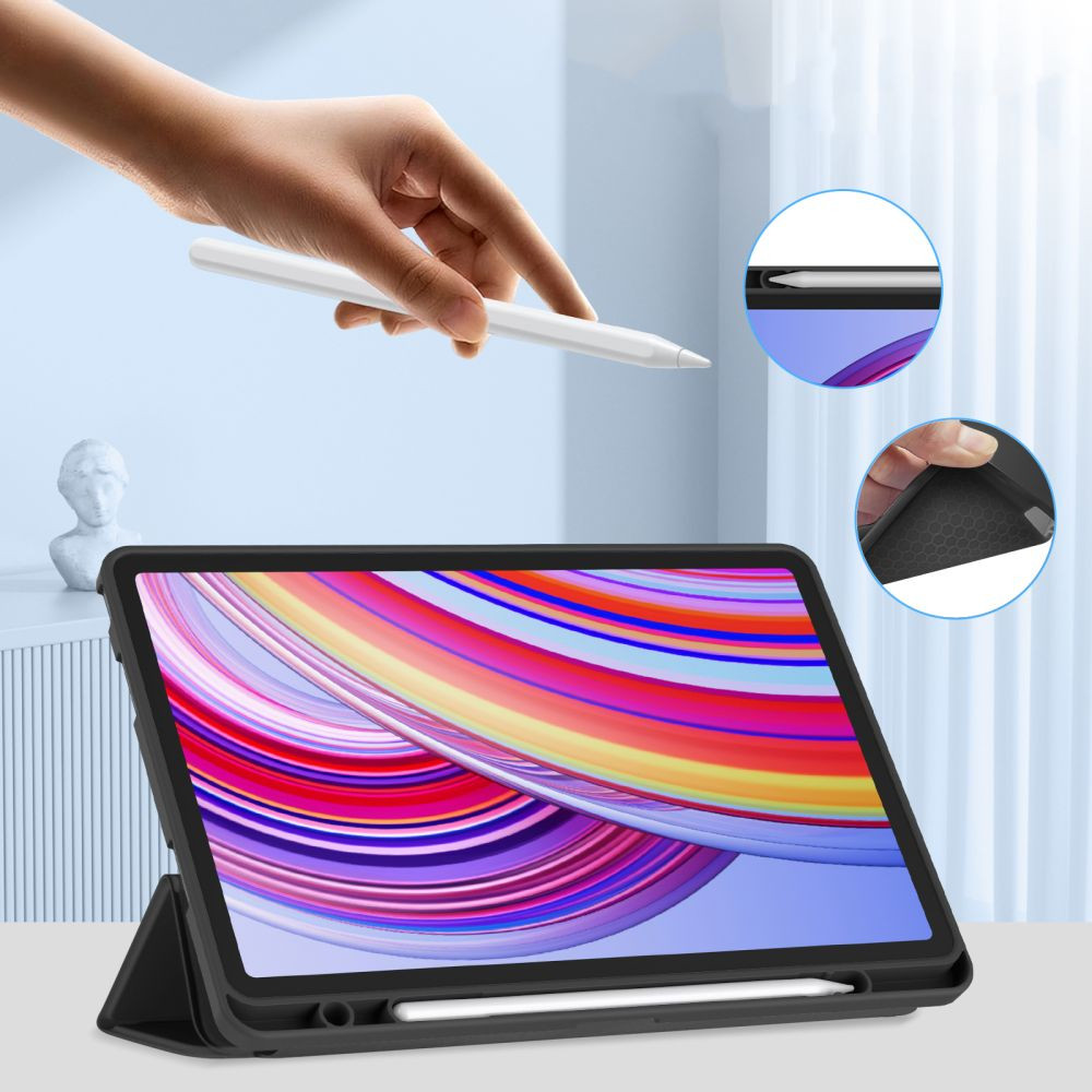Xiaomi Redmi Pad Pro (12.1) / Redmi Pad Pro 5G (12.1), mappa tok, közepesen ütésálló, érintőceruza tartó, érintőceruza nélkül, Trifold, TP SC Pen Holder, fekete termék 2. képe