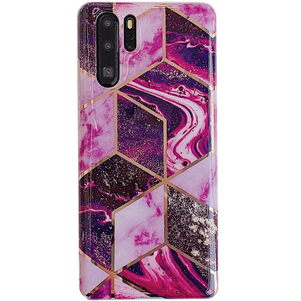 Huawei Mate 20 Pro, Szilikon tok, sokszöges márvány minta, Wooze Geometric Marble, színes/lila akciós termékkép 1