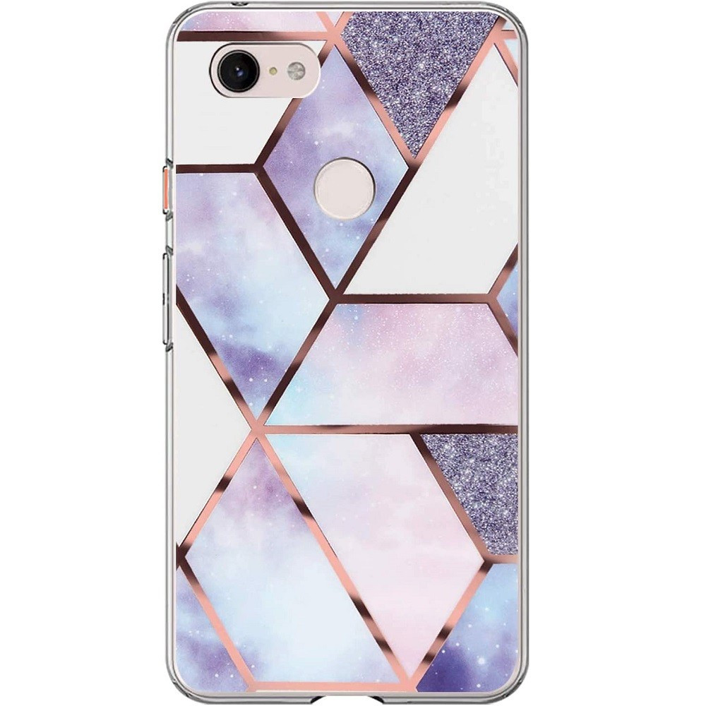 Xiaomi Redmi Note 8, Szilikon tok, sokszöges márvány minta, Wooze Geometric Marble, színes/kék akciós termékkép 1