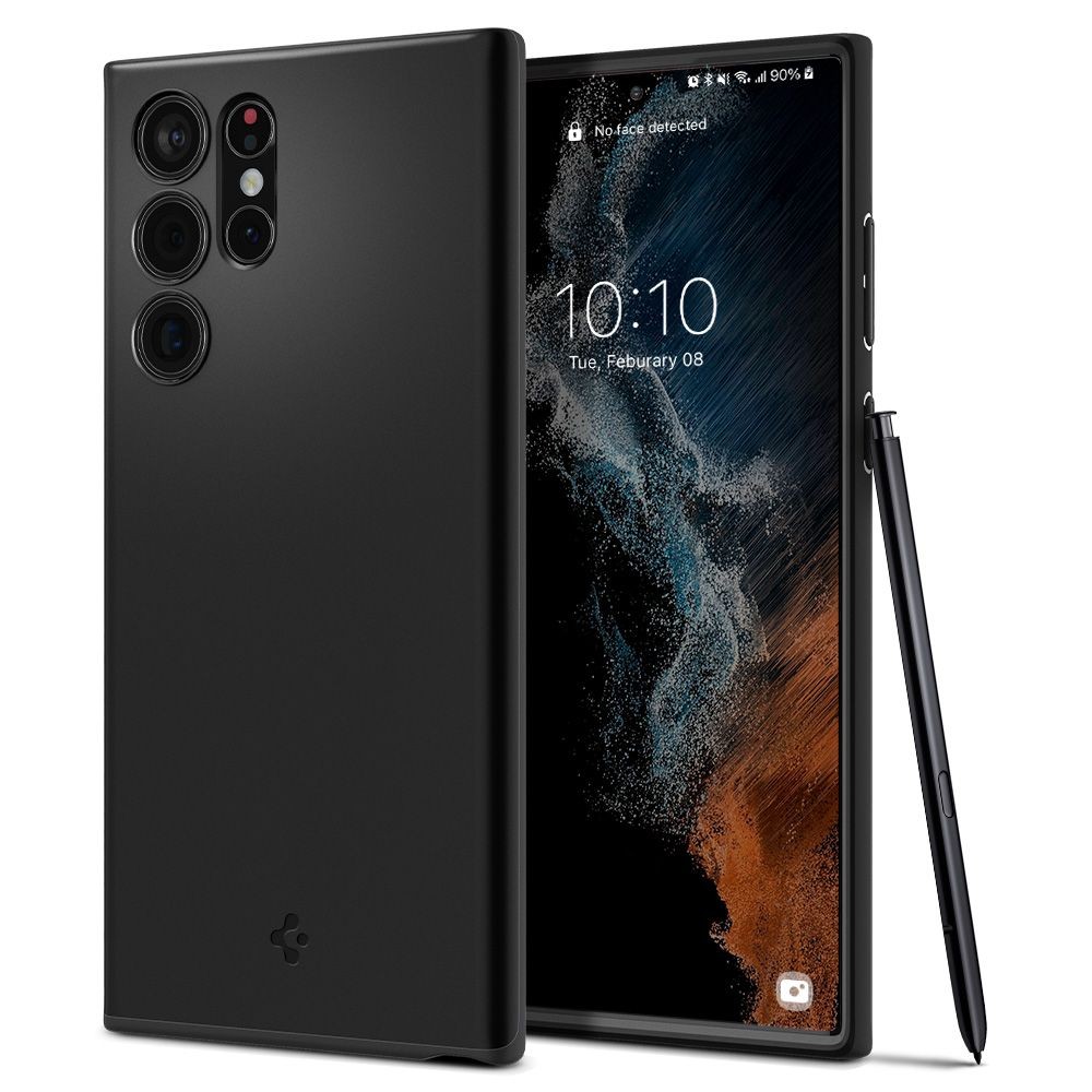Samsung Galaxy S22 Ultra 5G SM-S908, Műanyag hátlap védőtok, Spigen Thin Fit, fekete akciós termékkép 1