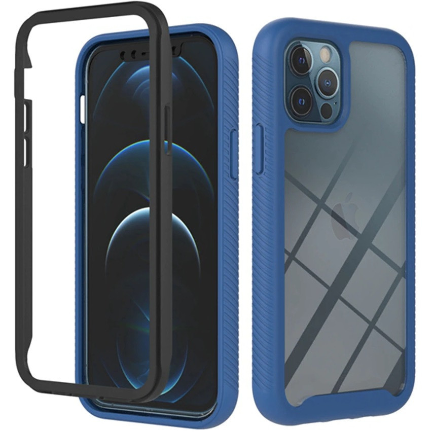 Apple iPhone 13 Pro, Szilikon hátlap és műanyag előlapi tok, elő- és hátlapi üveggel, közepsen ütésálló, Wooze Power Case, fekete/kék akciós termékkép 1