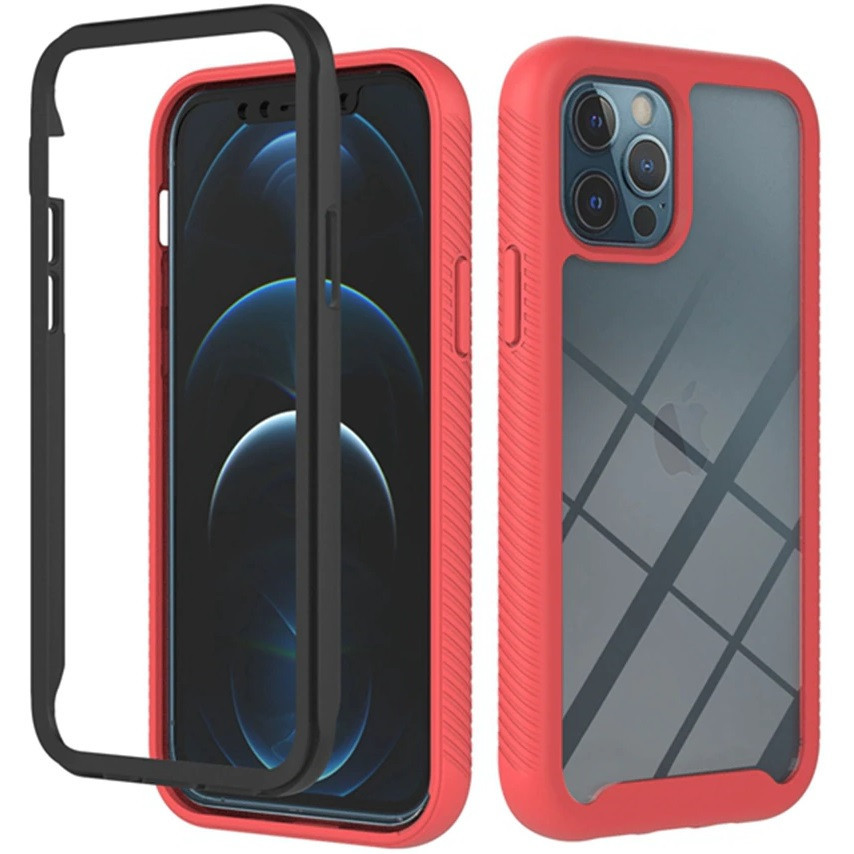 Samsung Galaxy A22 4G SM-A225F, Szilikon hátlap és műanyag előlapi tok, elő- és hátlapi üveggel, közepsen ütésálló, Wooze Power Case, fekete/piros akciós termékkép 1