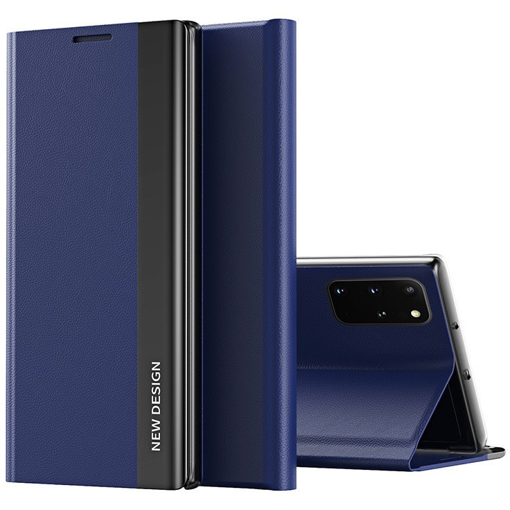 Xiaomi Redmi Note 9T 5G, Oldalra nyíló tok, stand, Wooze Silver Line, sötétkék akciós termékkép 1
