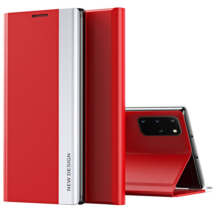 Huawei P30 Lite, Oldalra nyíló tok, stand, Wooze Silver Line, piros akciós termékkép 1
