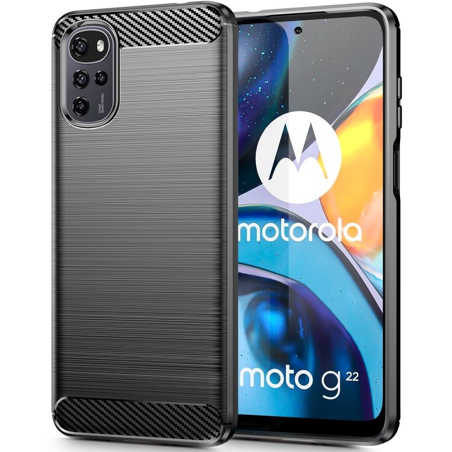 Motorola Moto G22 / E32 / E32s, Szilikon tok, közepesen ütésálló, szálcsiszolt, karbon minta, fekete akciós termékkép 1