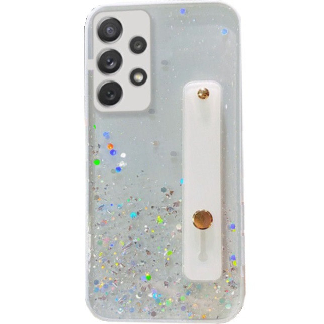 Apple iPhone 13 Pro Max, Szilikon tok, közepesen ütésálló, kézpánttal, színátmenetes, csillogó minta, Wooze Strap Star, mintás/fehér akciós termékkép 1