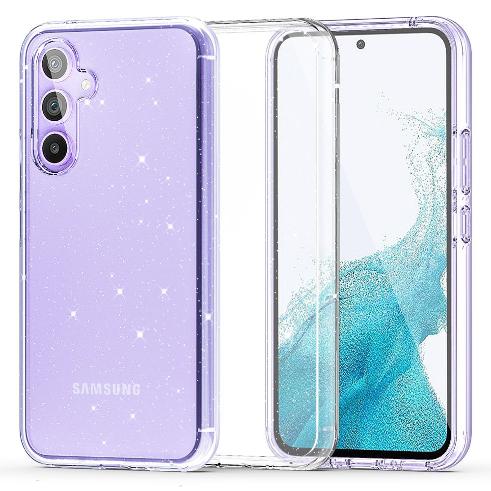 Samsung Galaxy A54 5G SM-A546B, Műanyag hátlap védőtok + szilikon keret, csillogó hátlap, FlexAir Hybrid Glitter, átlátszó akciós termékkép 1