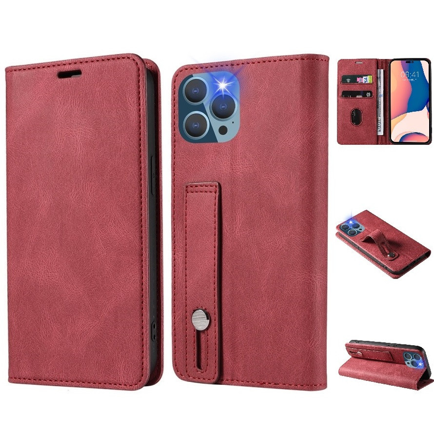 OnePlus 9 Pro, Oldalra nyíló tok, stand, kártyatartóval, kézpánttal, Wooze Business Plus, piros akciós termékkép 1