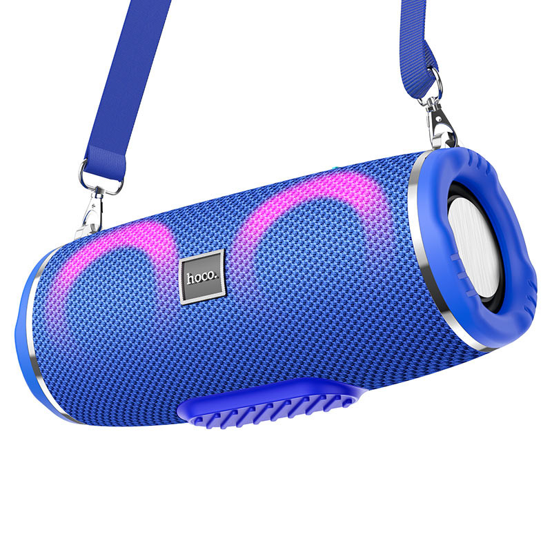 Bluetooth hordozható hangszóró, 2 x 5W, v5.0, Beépített FM rádió, TF kártyaolvasó, USB aljzat, 3.5mm, RGB világítás, felakasztható, vízálló, Hoco HC12, kék akciós termékkép 1