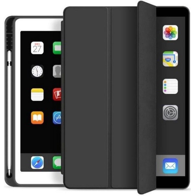 Apple iPad 10.2 (2019 / 2020 / 2021), mappa tok, Apple Pencil tartóval, Smart Case, fekete akciós termékkép 1