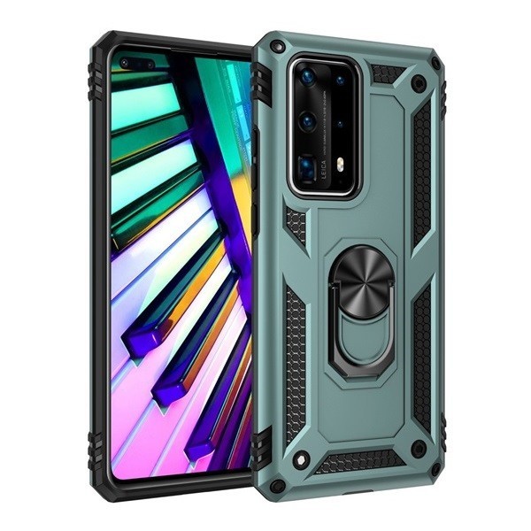 Xiaomi Redmi 8A, Műanyag hátlap védőtok, közepesen ütésálló, szilikon belső, telefontartó gyűrű, Defender, zöld akciós termékkép 1