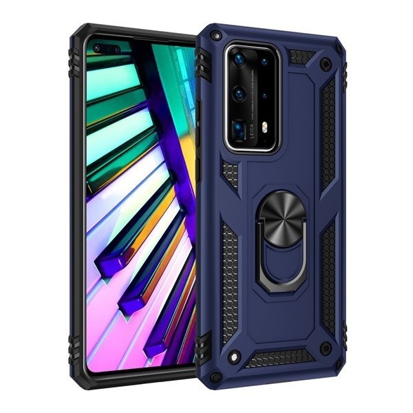 Huawei P Smart (2021), Műanyag hátlap védőtok, közepesen ütésálló, szilikon belső, telefontartó gyűrű, Defender, sötétkék akciós termékkép 1