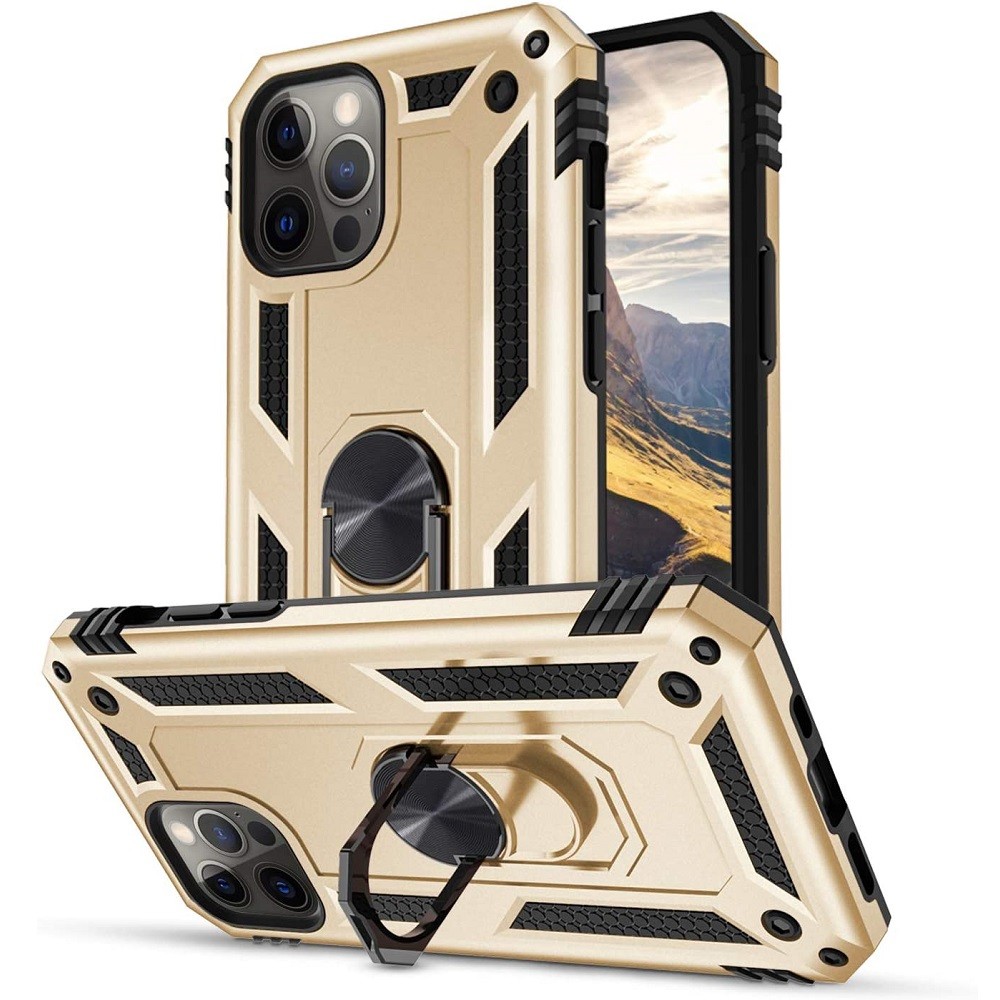 Xiaomi Redmi 9A / 9AT / 9i, Műanyag hátlap védőtok, közepesen ütésálló, szilikon belső, telefontartó gyűrű, Defender, arany akciós termékkép 1
