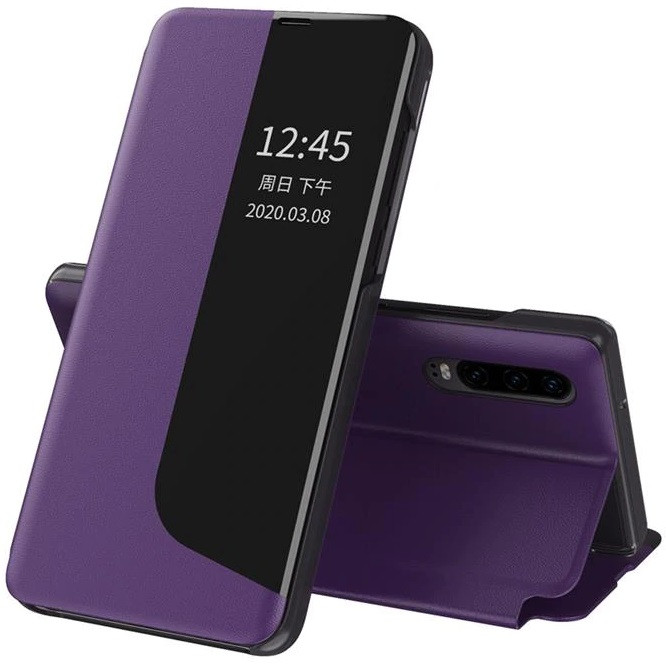 Huawei Mate 20 Pro, Oldalra nyíló tok, stand, hívás mutatóval, Wooze FashionBook, lila akciós termékkép 1