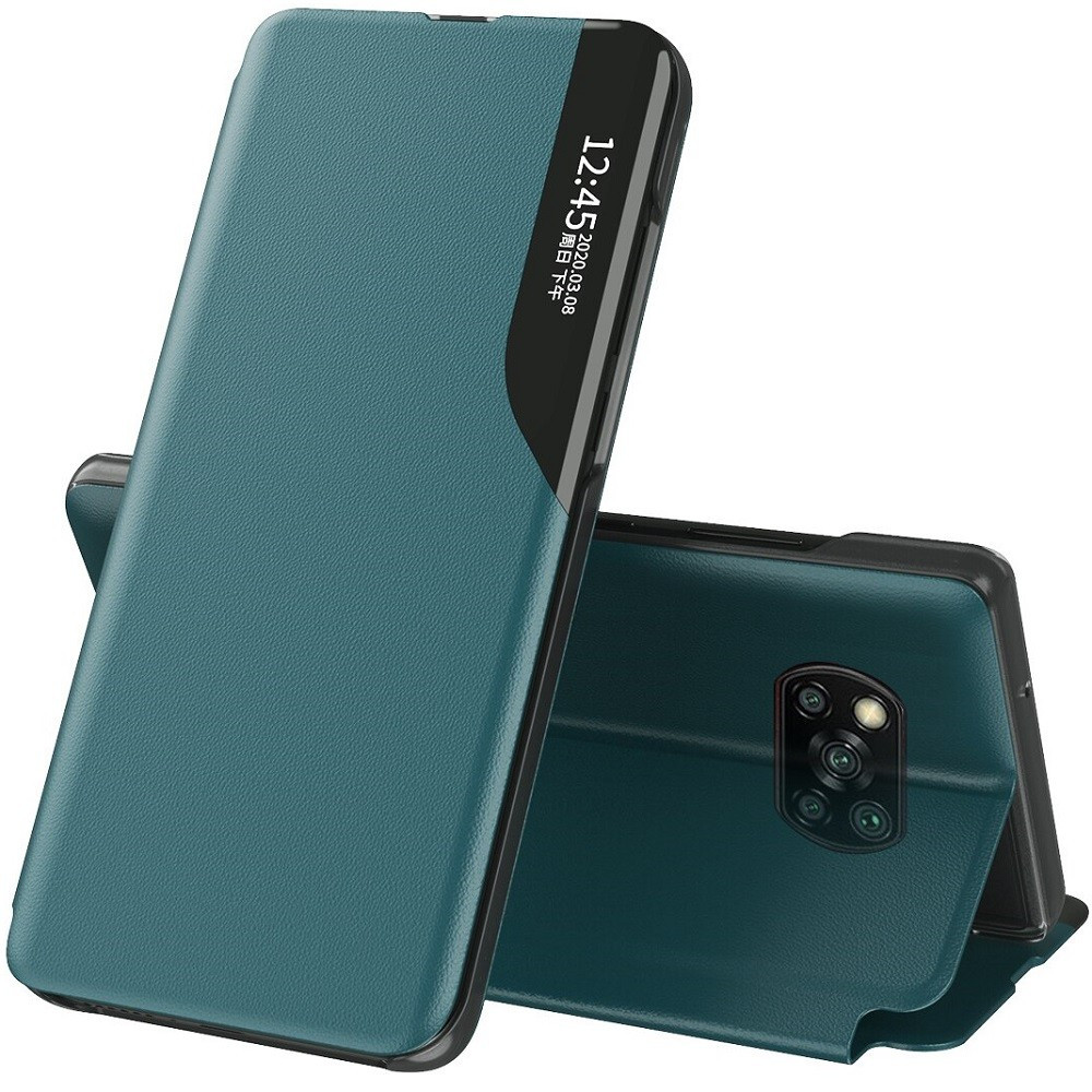 Huawei P40 Lite E, Oldalra nyíló tok, stand, hívás mutatóval, Wooze FashionBook, zöld akciós termékkép 1