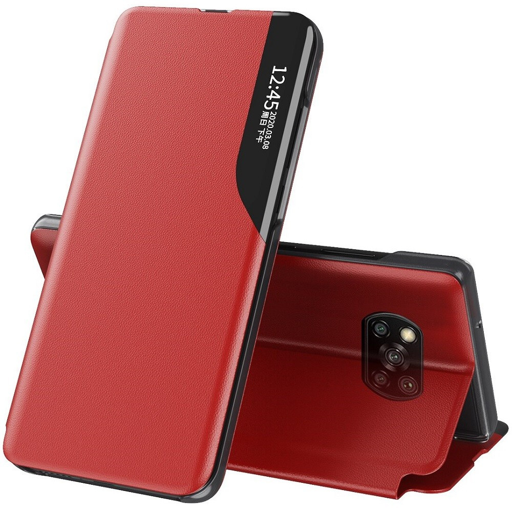 Xiaomi Redmi Note 9S / 9 Pro / 9 Pro Max, Oldalra nyíló tok, stand, hívás mutatóval, Wooze FashionBook, piros akciós termékkép 1