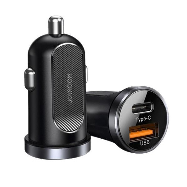 Autós töltő, Szivargyújtós töltő, 30W, 1 x USB aljzat, 1 x USB Type-C aljzat, gyorstöltés, QC 3.0, PD, Joyroom C-A08, fekete akciós termékkép 1