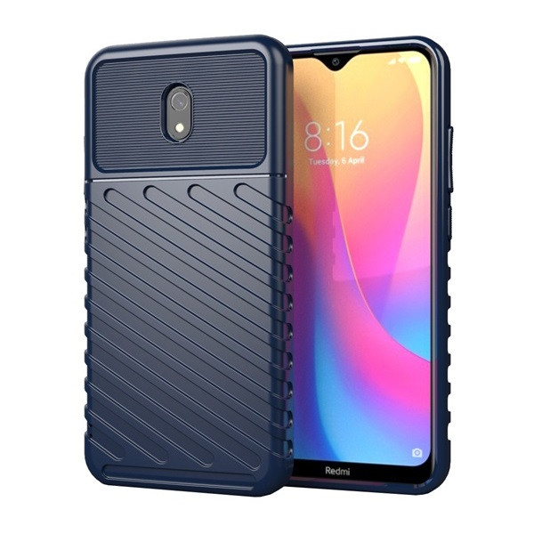 Xiaomi Redmi 8A, Szilikon tok, közepesen ütésálló, domború csíkos minta, sötétkék akciós termékkép 1