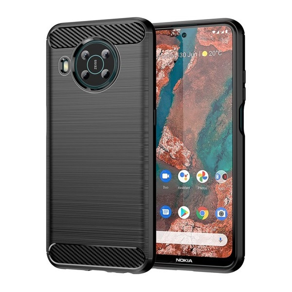 Nokia X10 / X20, Szilikon tok, közepesen ütésálló, szálcsiszolt, karbon minta, fekete akciós termékkép 1