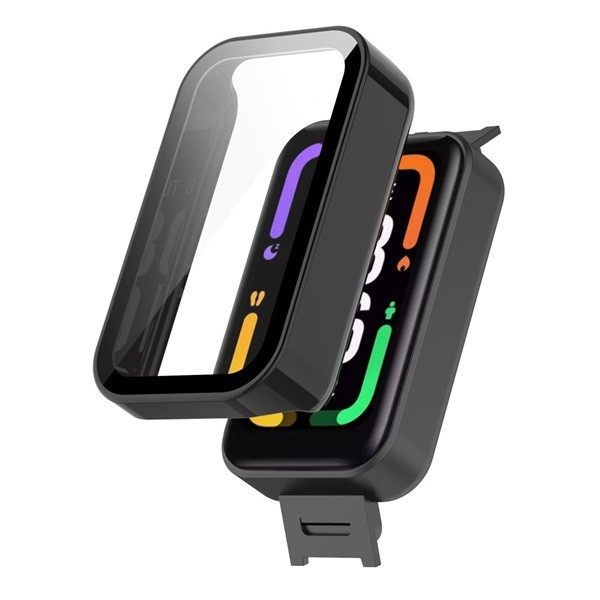 Xiaomi Redmi Smart Band Pro, Műanyag védőkeret, kijelzővédő üveggel, közepesen ütésálló, szíj nélkül, fekete akciós termékkép 1