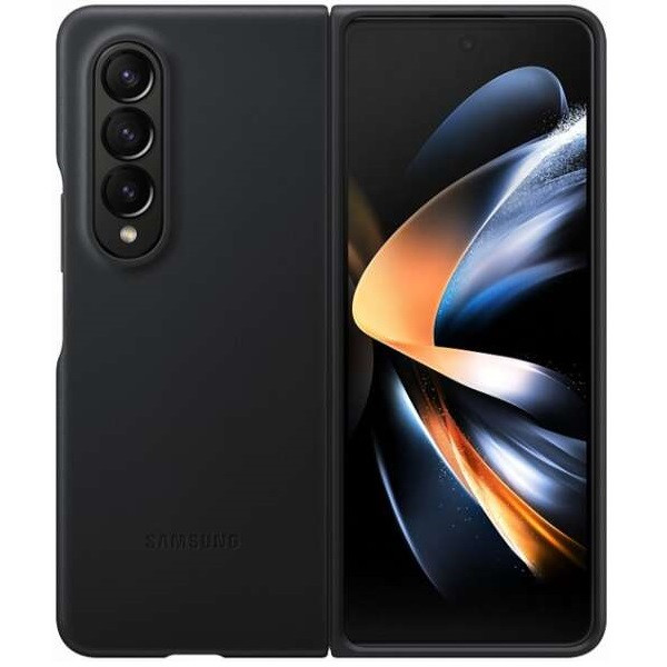Samsung Galaxy Z Fold4 5G SM-F936B, Műanyag hátlap védőtok, bőr hátlap, fekete, gyári akciós termékkép 1