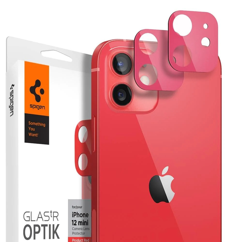 Apple iPhone 12 Mini, Kamera lencsevédő fólia, ütésálló fólia, Tempered Glass (edzett üveg), Spigen Glastr Optik, piros, 2 db / csomag akciós termékkép 1