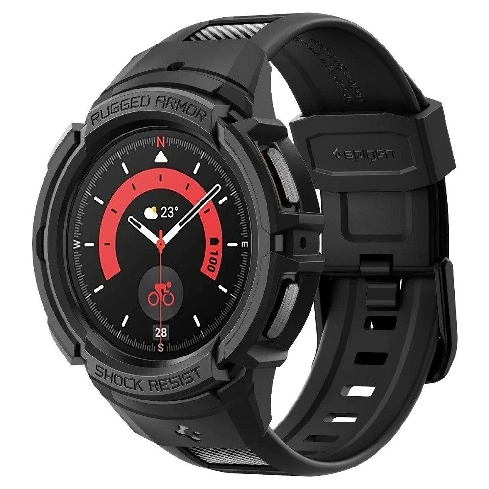 Samsung Galaxy Watch 5 Pro SM-R925F, Szilikon védőkeret, ütésálló, szíjjal, Spigen Rugged Armor Pro, fekete akciós termékkép 1