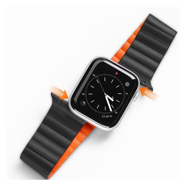 Apple Watch Ultra (49 mm), szilikon pótszíj, mágneses zár, Dux Ducis Chain, fekete/narancssárga akciós termékkép 1