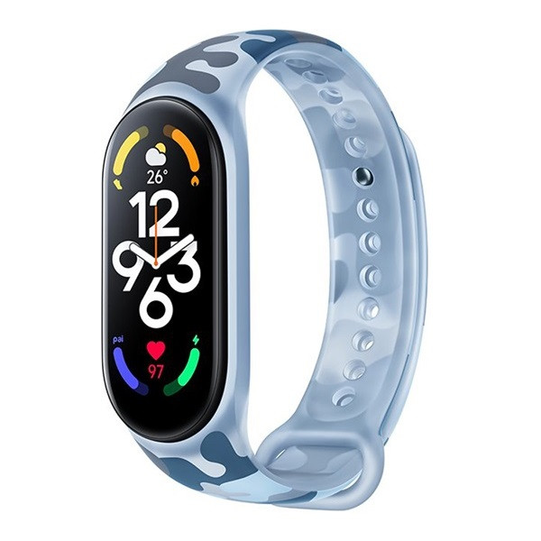 Xiaomi Mi Smart Band 7, szilikon pótszíj, állítható, terep minta, világoskék, gyári akciós termékkép 1