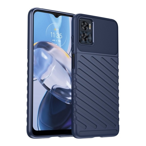 Motorola Moto E22 / E22i, Szilikon tok, közepesen ütésálló, domború csíkos minta, sötétkék akciós termékkép 1